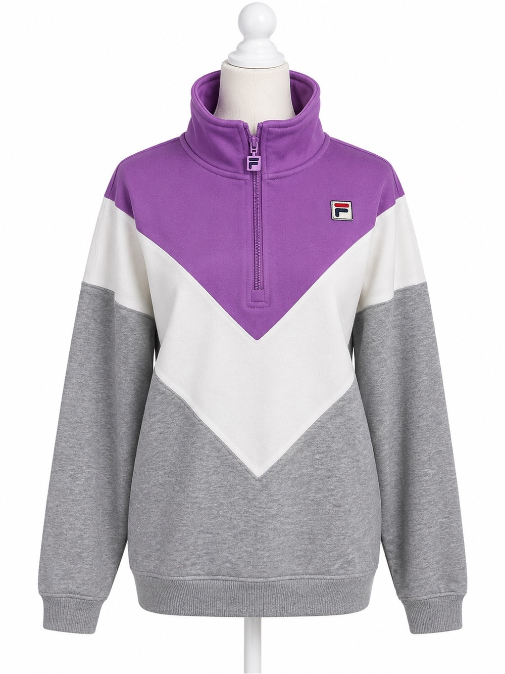 FILA Women’s Quarter Zip Colorblock Pullover Sweatshirt Purple Gray White Size L